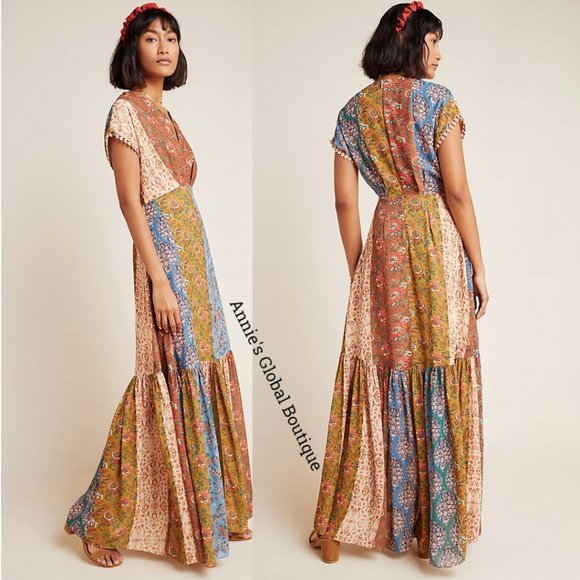 NWT, Anthropologie Angelica Sachin and Babi Embroidered Flounced Maxi Dress - Picture 15 of 15
